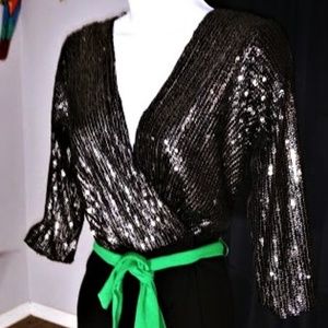 XOXO Women's Sequin Long Sleeve Wrap Dress